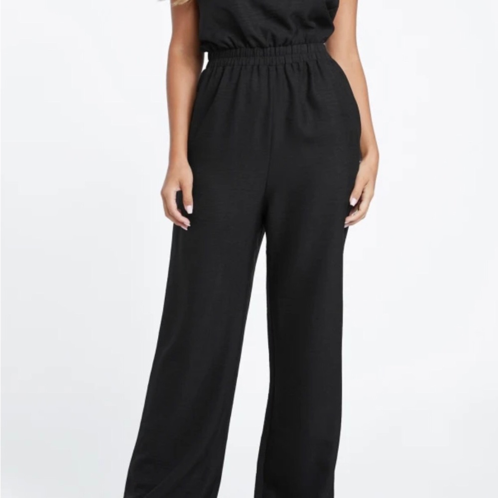 Guess Women’s Black XS Sandra Jumpsuit Solid wide-leg Strapless neckline